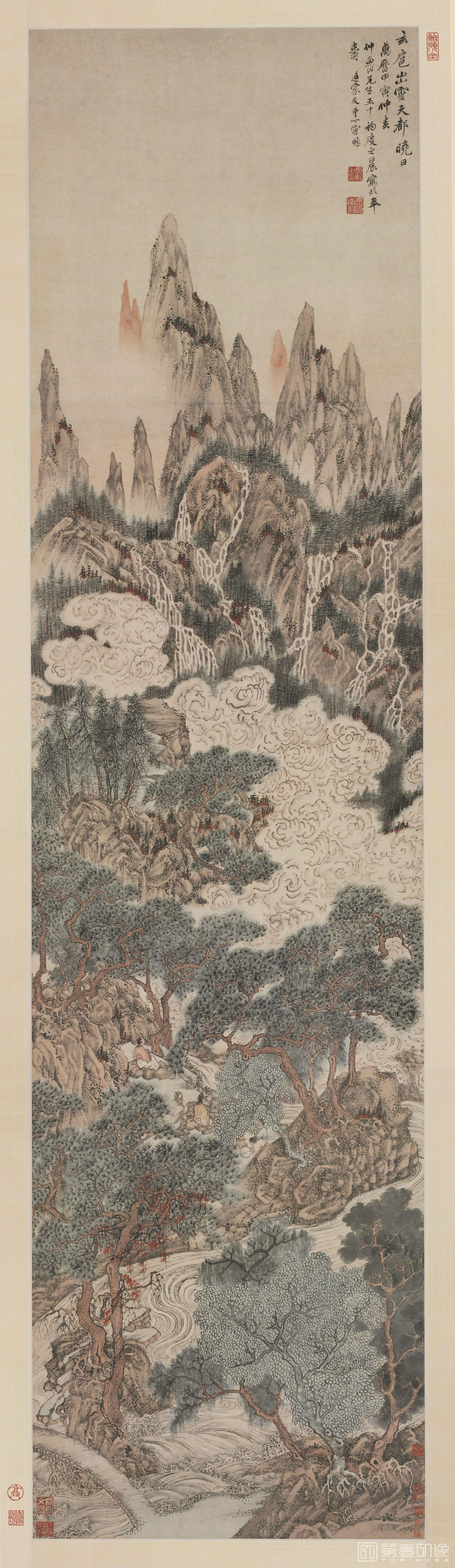 水彩画-天都晓日图 135x34