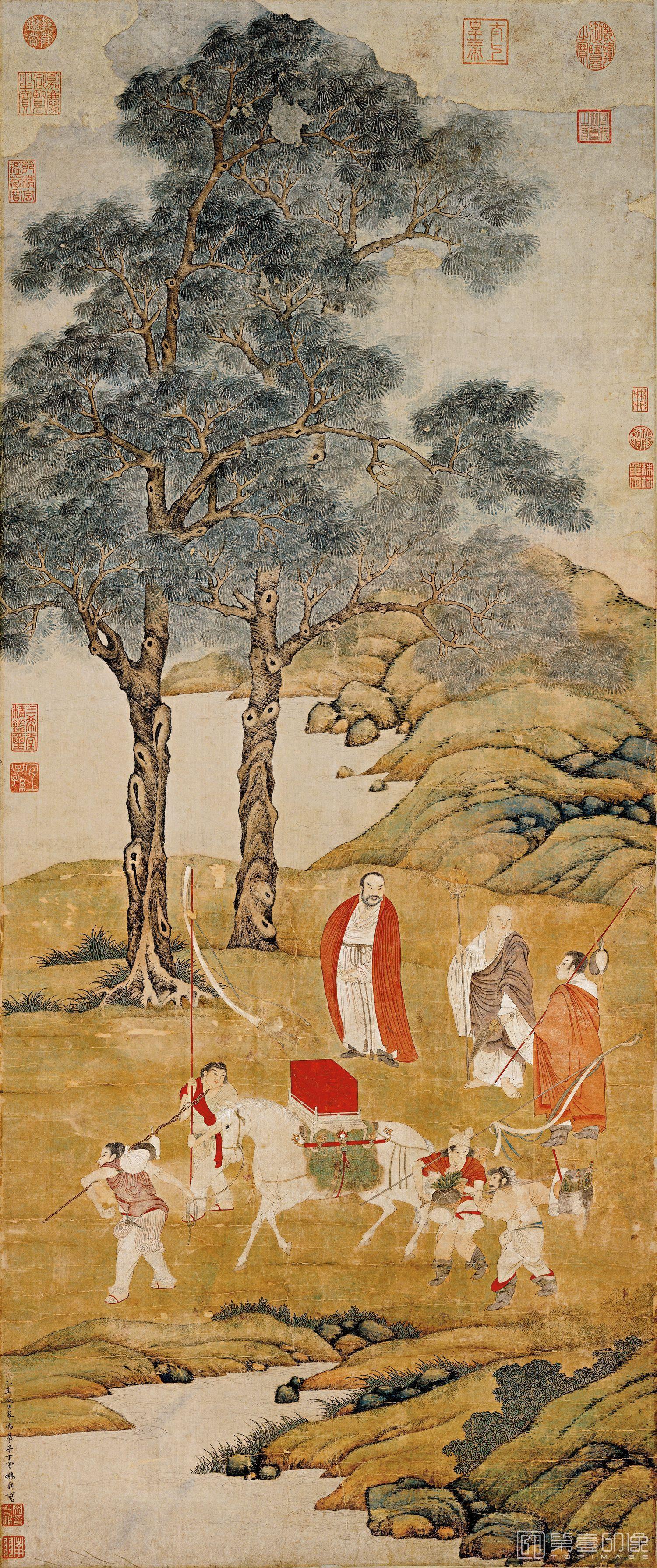 水彩画-白马驮经图 130.9x54,5