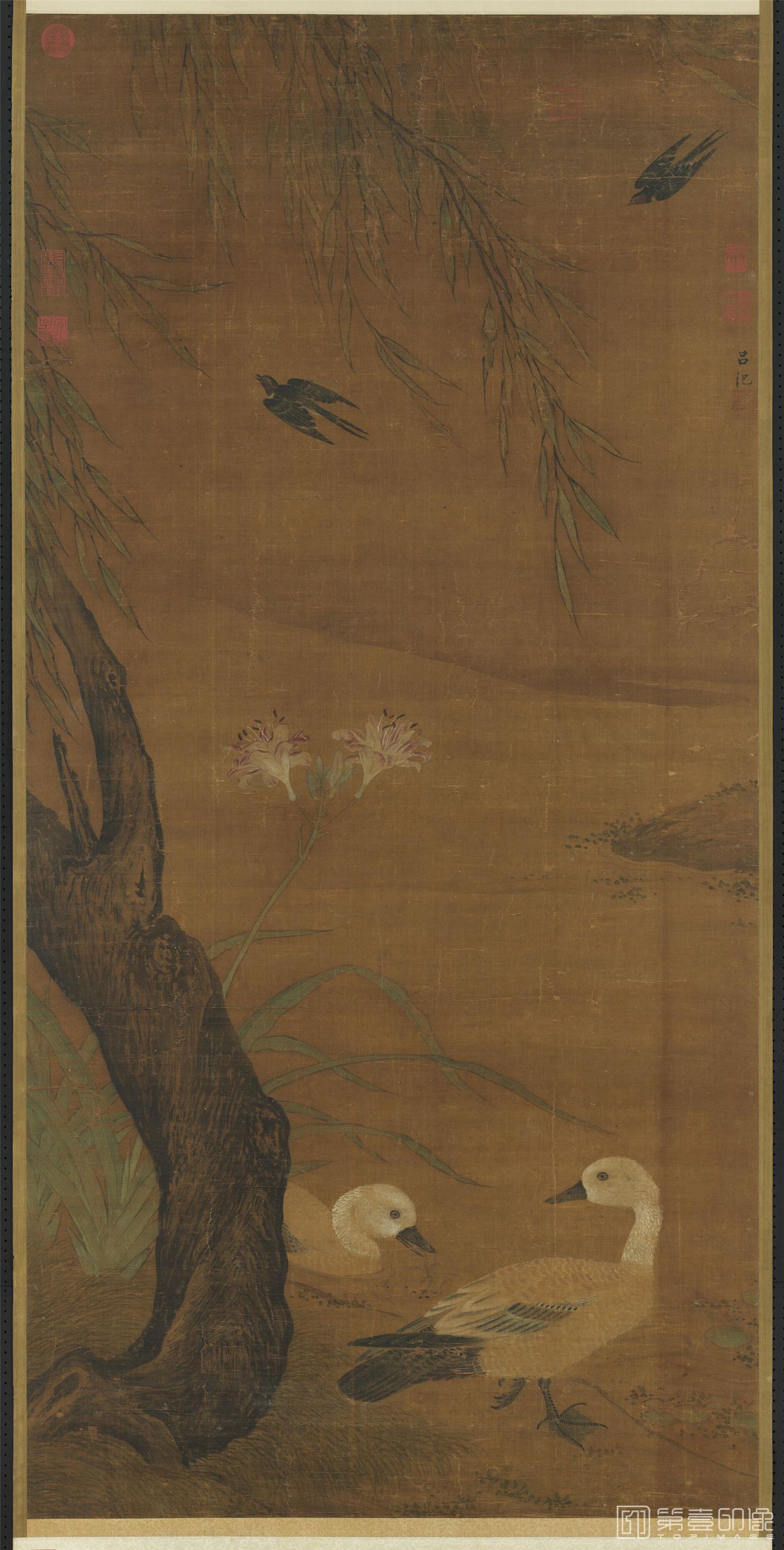 水彩画-春风燕喜图
