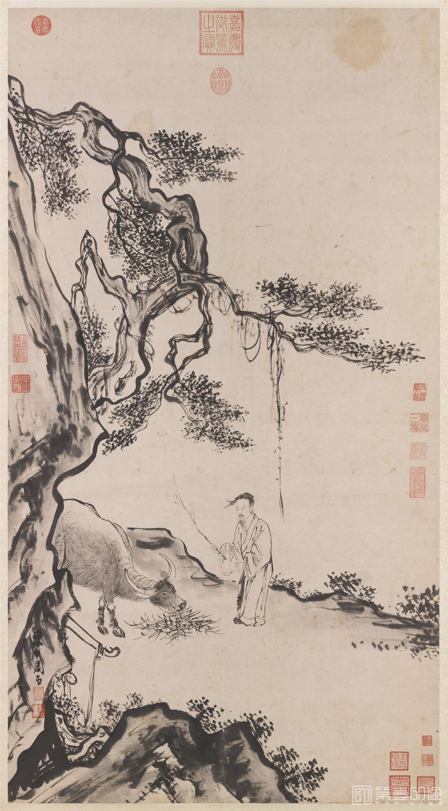 手绘-宁戚饭牛图轴 126.7x68.9