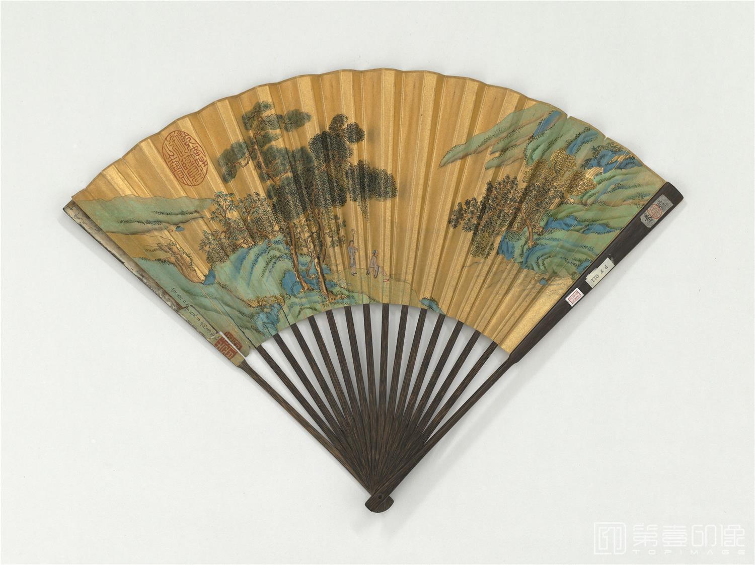水彩画-濯足图成扇 16.7x43.1