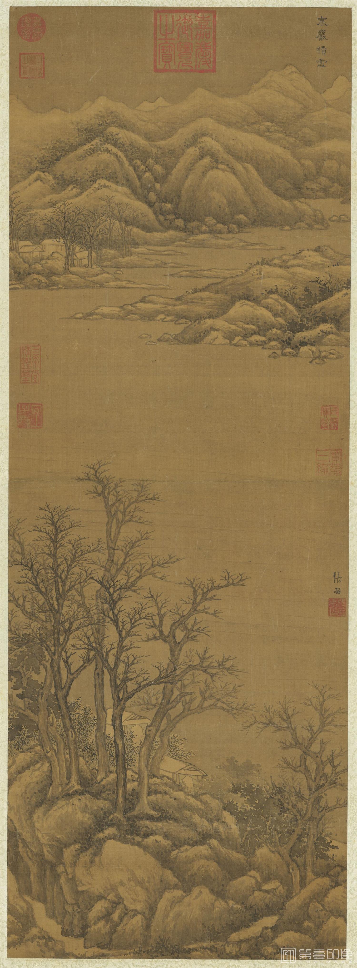 水彩画-画寒岩积雪 108.5x38.9
