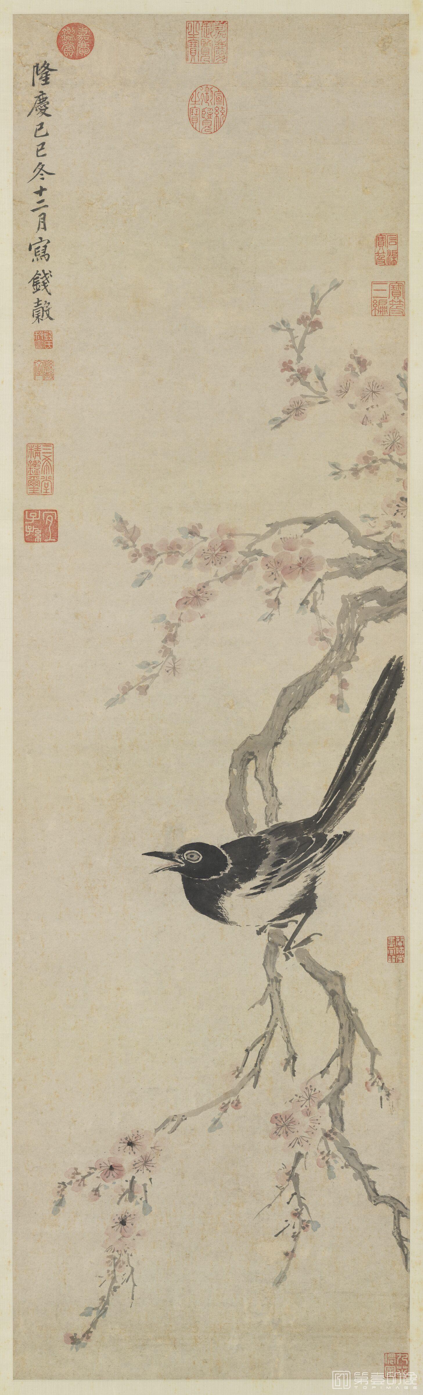 国画-画杏花喜鹊轴