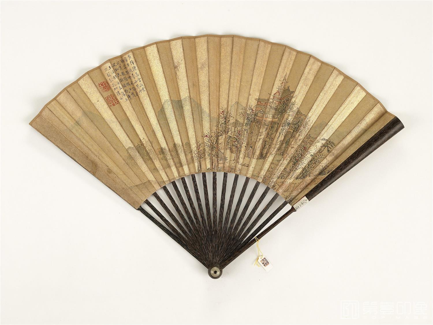 国画-清乾隆御笔题画诗明陆治画山水成扇 17.1x45.8