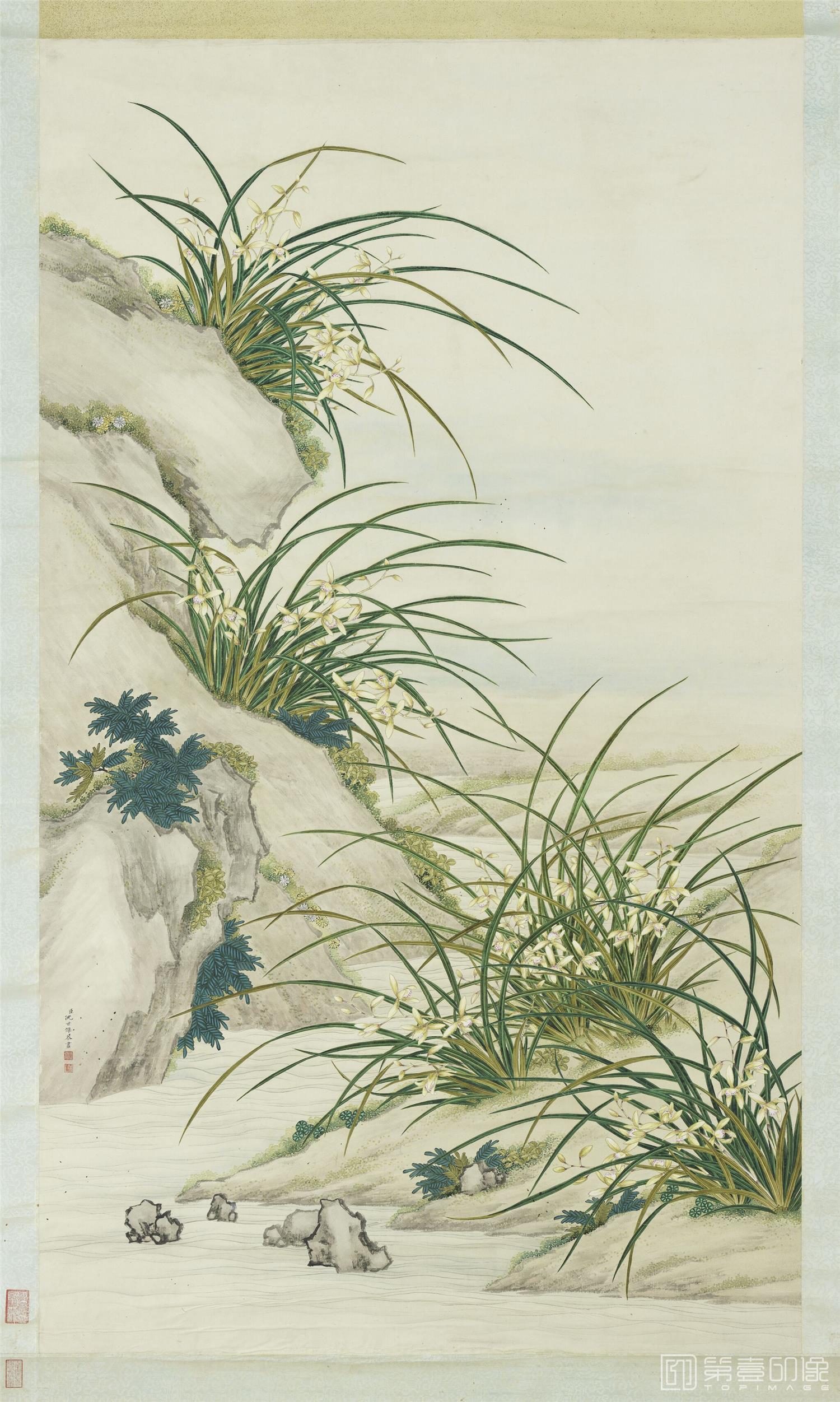 国画-陆治王谷祥合笔海棠玉兰轴 67.2x34.1
