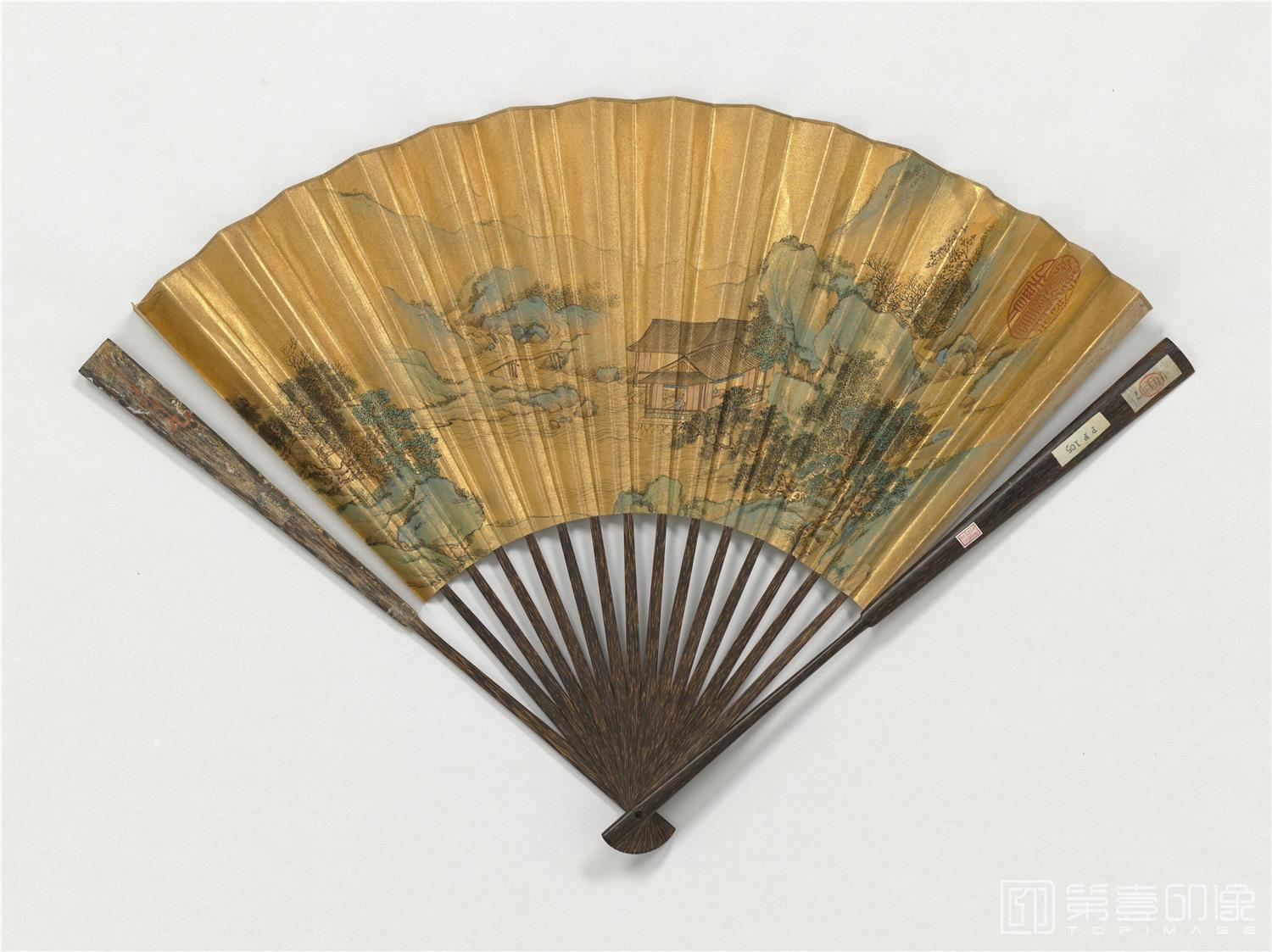 国画-水村成扇 17.5x42.8