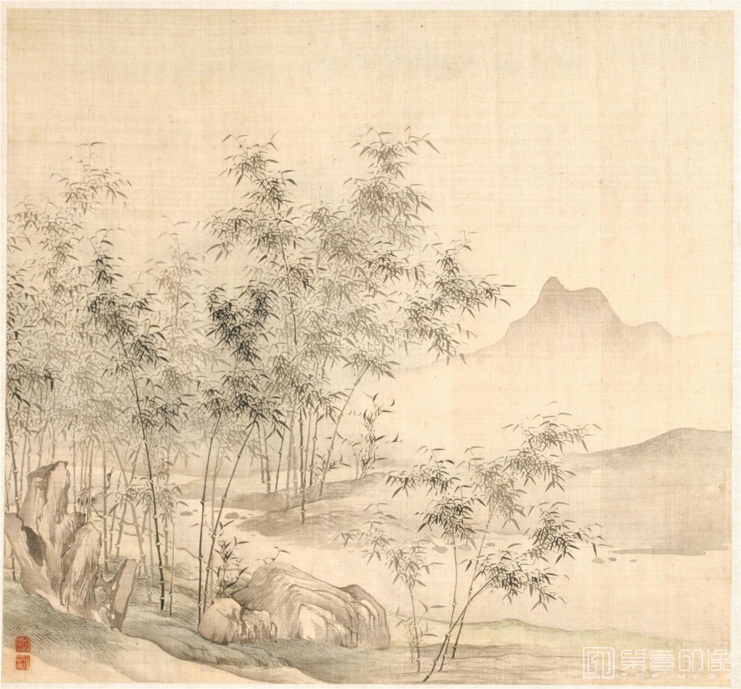 国画-竹林孤鹤图 31x29