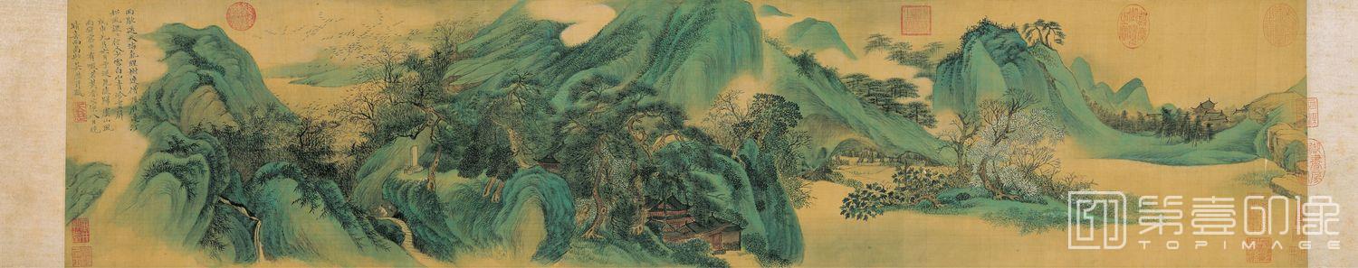 国画-云白山青图 25.9x117.2