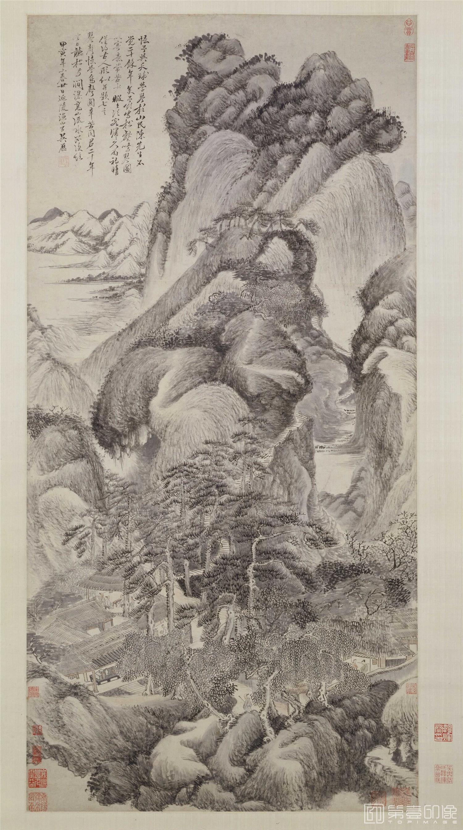 国画-松壑鸣琴图 103x50.5