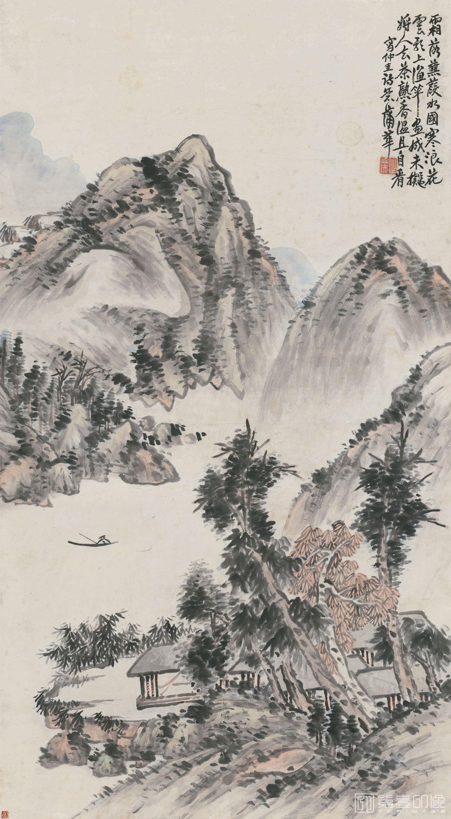 国画-仿吴仲圭山水图 167x92
