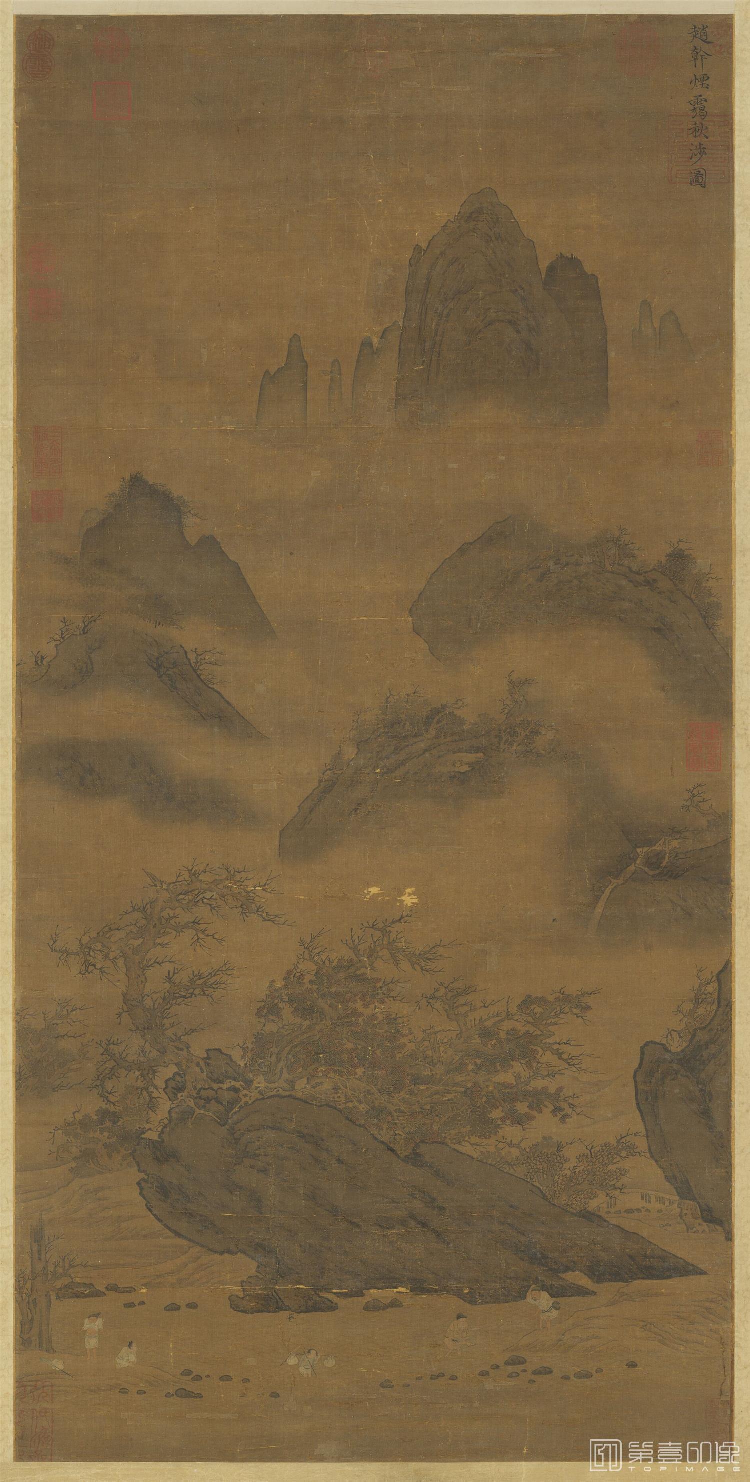 国画-赵干 五代南唐烟霭秋涉图轴 110.5x55.3