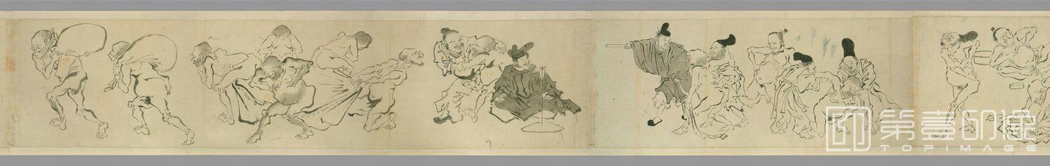 手绘-明清日本古画粉本-5-河锅晓斋 妖怪出行卷-2 30x790cm