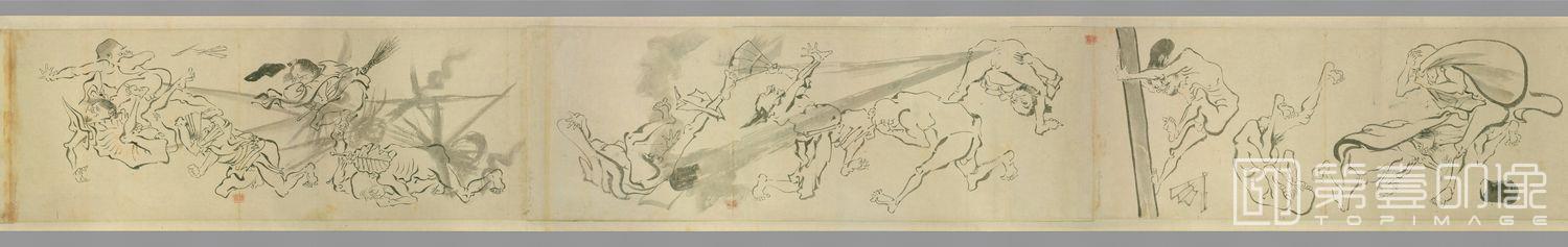 手绘-明清日本古画粉本-5-河锅晓斋 妖怪出行卷-3 30x790cm