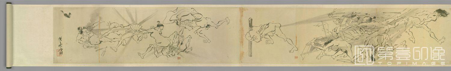 手绘-明清日本古画粉本-5-河锅晓斋 妖怪出行卷-4 30x790cm