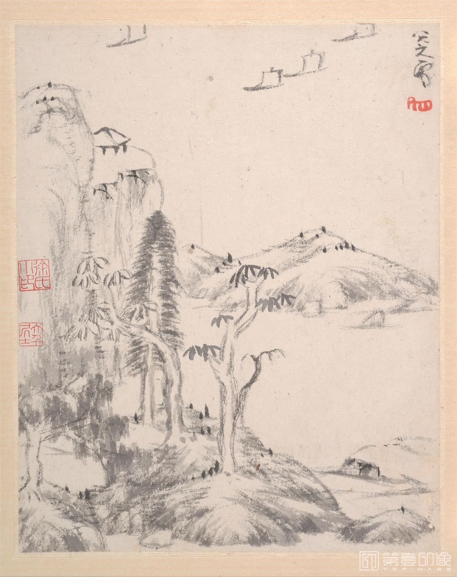 国画-八大山人绘画册页.写意文人12帧.山水12帧.清代-021