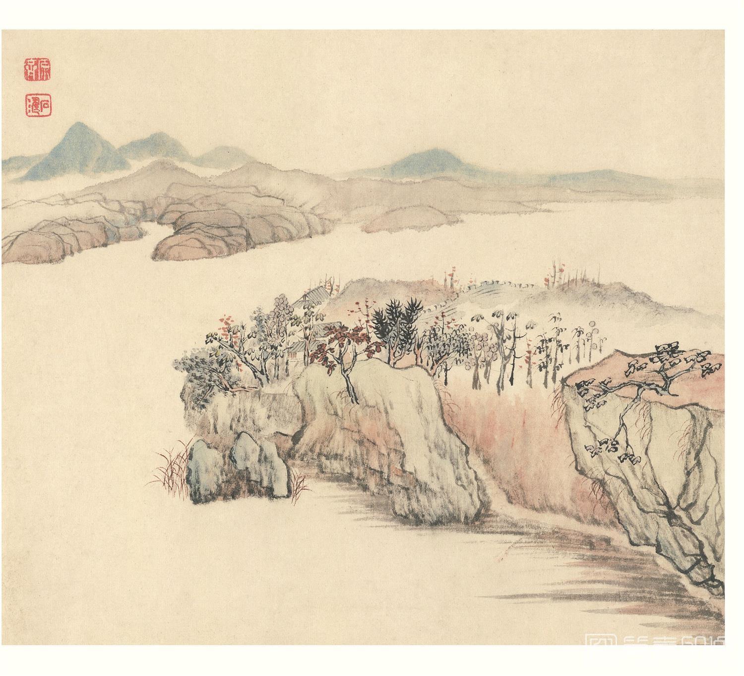 国画-设色山水册 (4) 30x35