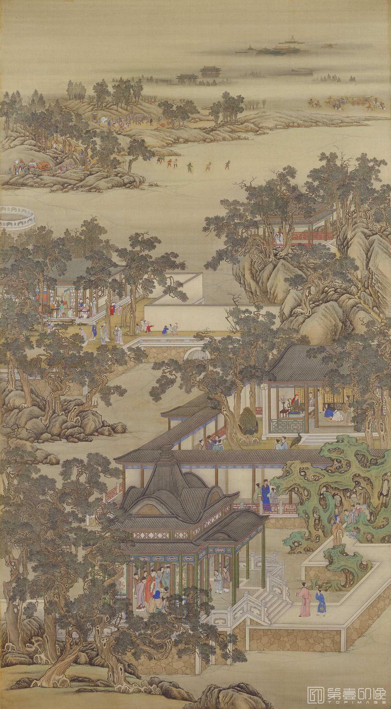 水粉画-雍正十二月行乐图轴.11.十一月参禅