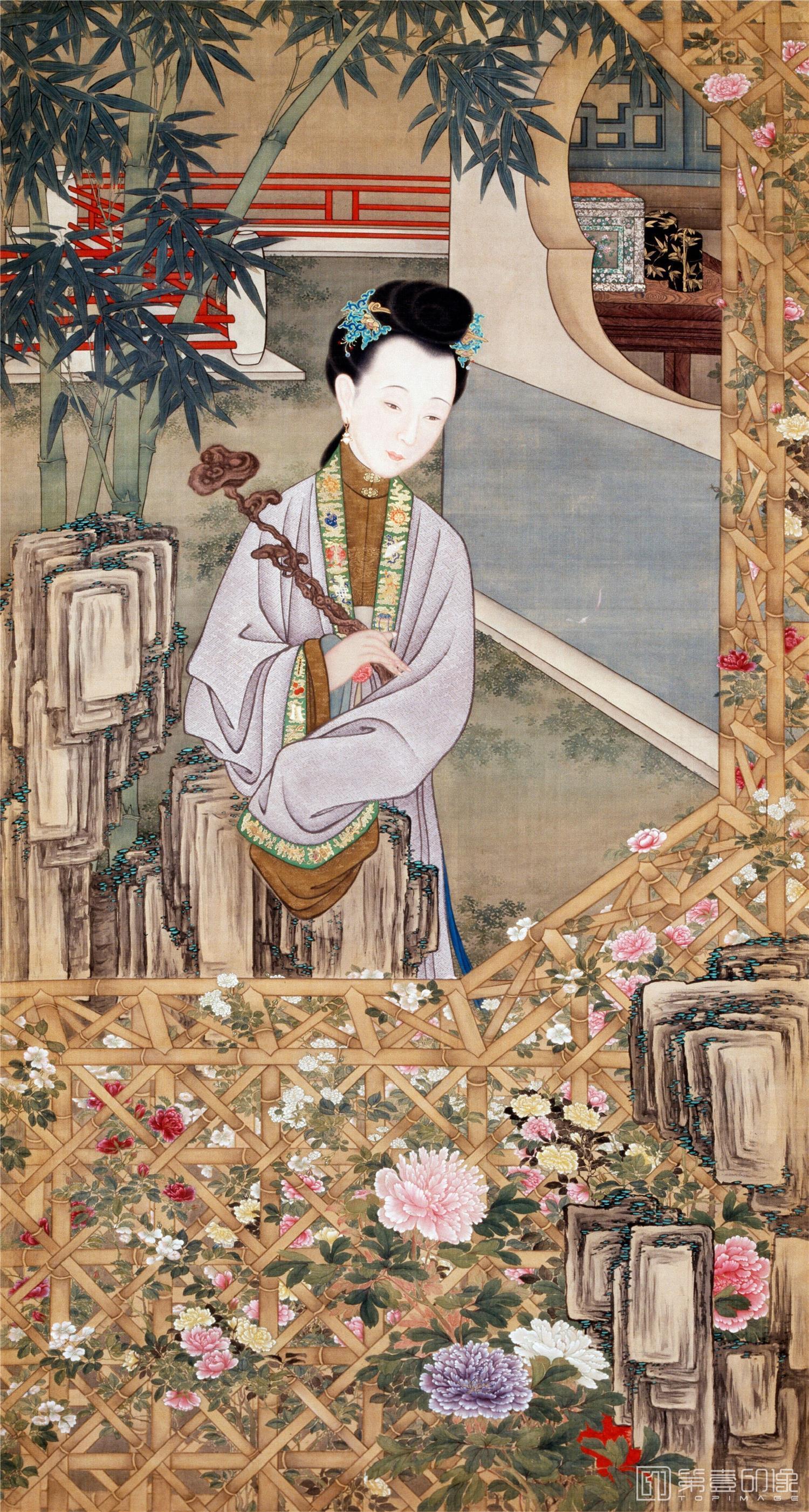 水彩画-雍正十二美人图 胤禛美人图-MRT-11立持如意
