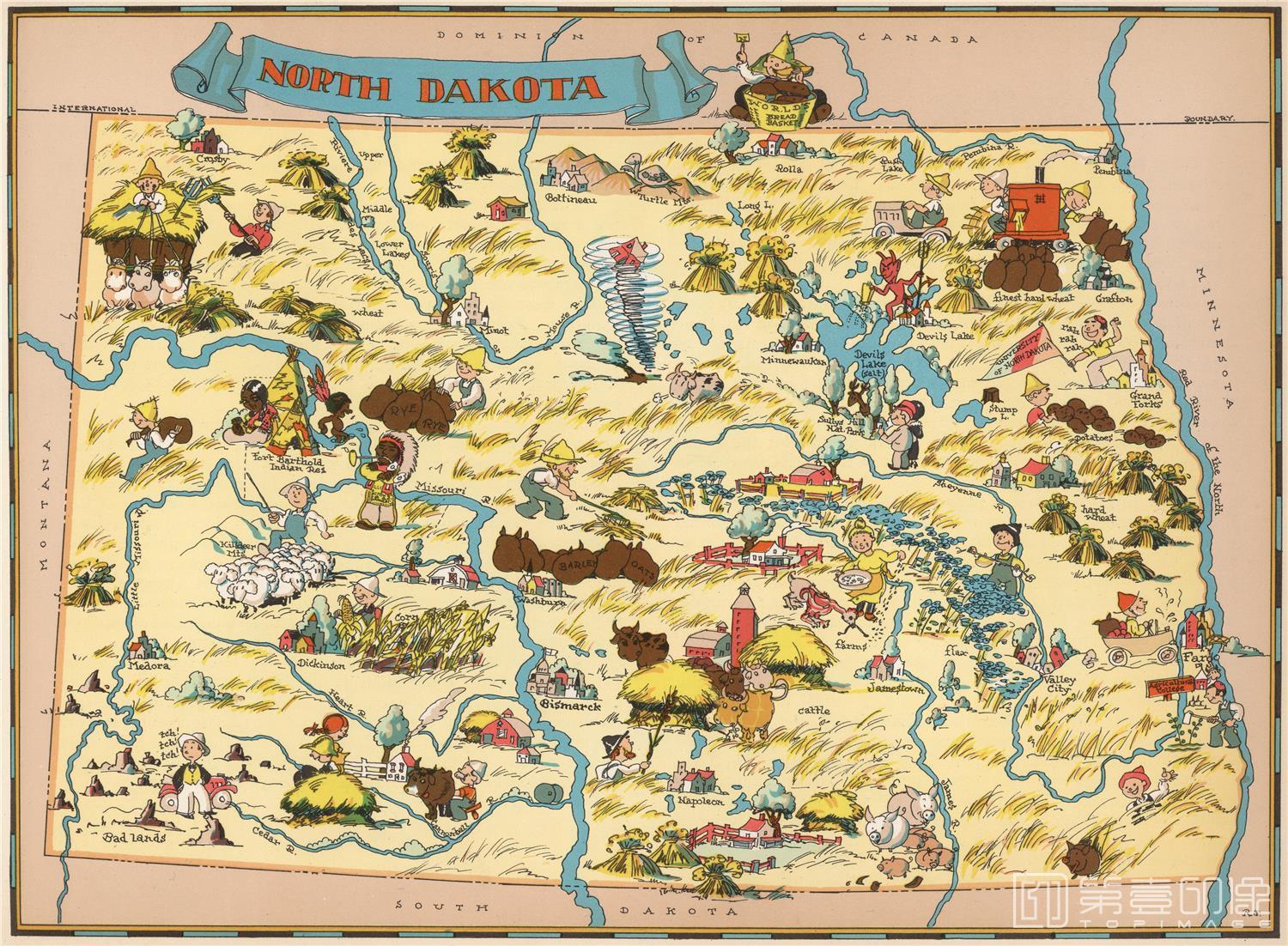地图-古地图-美国50个州地图-1935年出版北达科他州地图