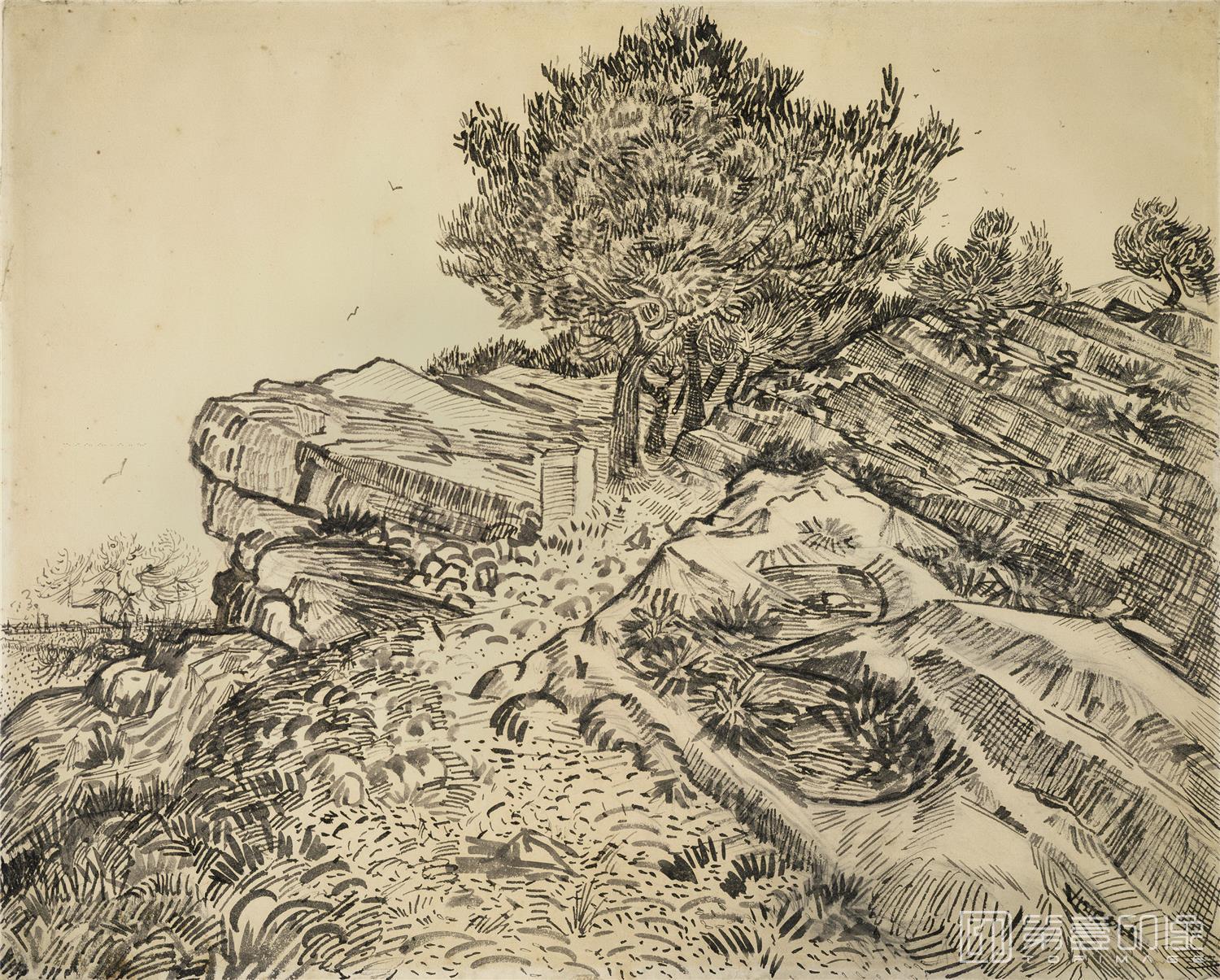 水彩画-文森特·威廉·梵高 Vincent Willem van Gogh-Montmajour-232