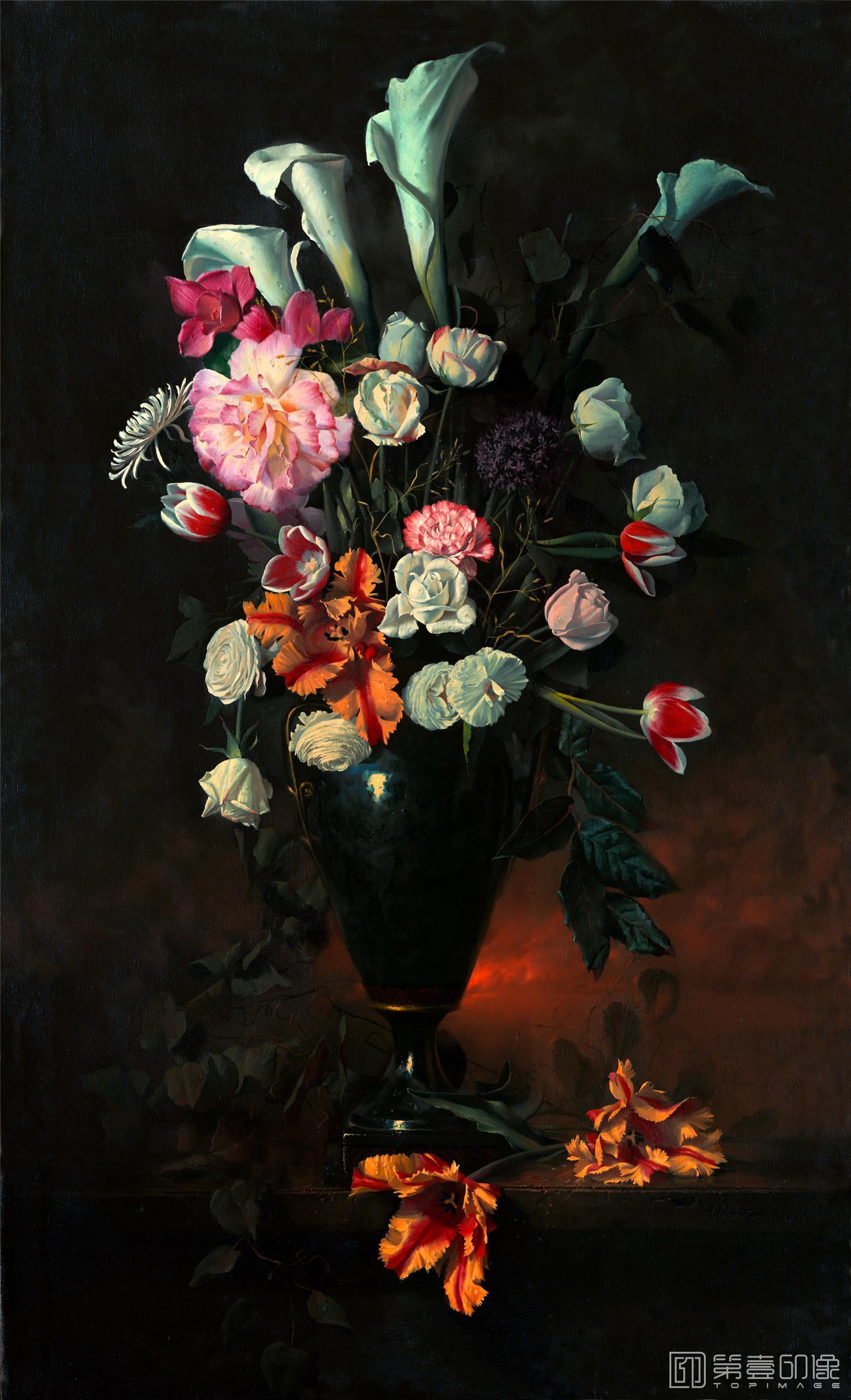 油画-花之王者-古典花卉油画集-093