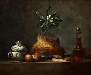油画-法国-夏尔丹-静物-铜壶奶酪和鸡蛋-41x32cm-Chardin，Jean 