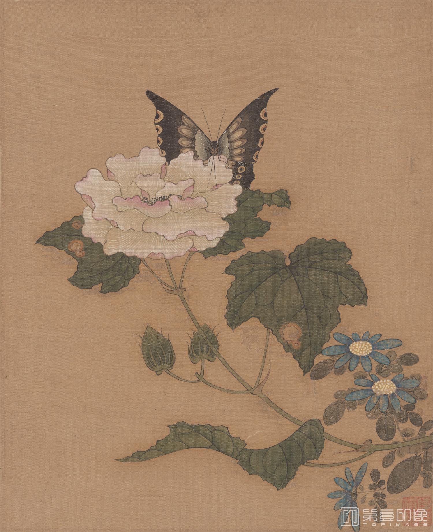 中国画 模写 陳洪綬［蓮の花と水鳥］絹本　肉筆 箱無し！ 明の花鳥絵 その六 （陳洪綬の文心工筆画） | 福縁譚