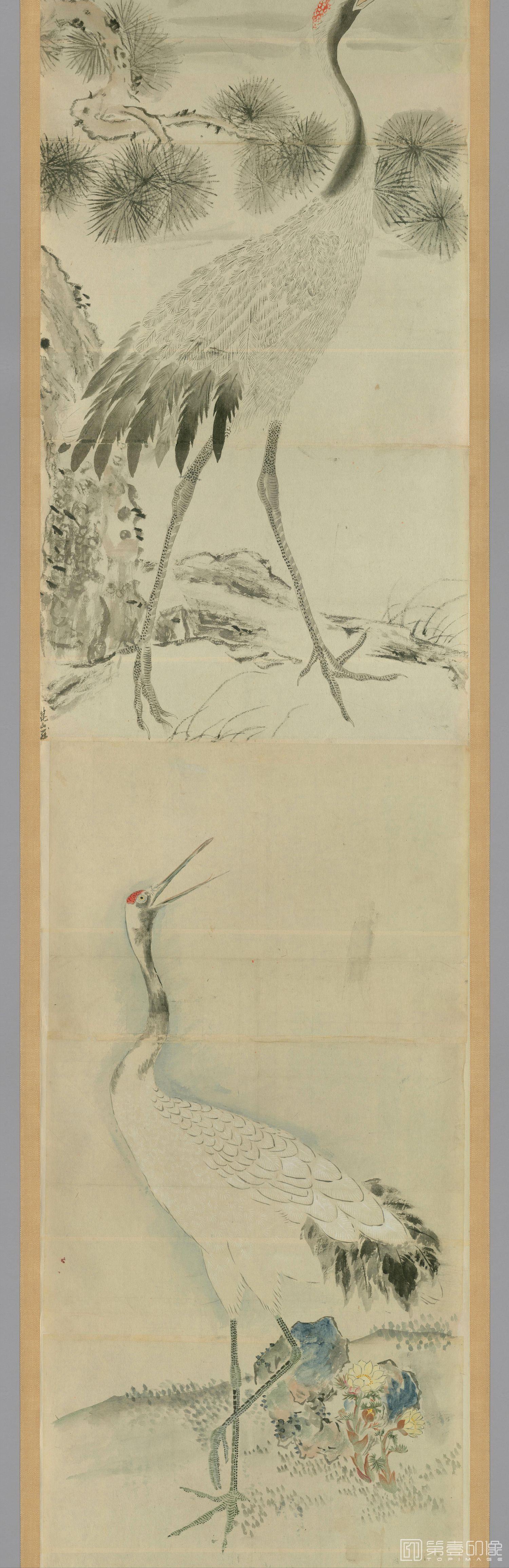 日本-明清古画动物山水粉本图卷纸本-38x1510cm-分段-06-水彩画作品-第