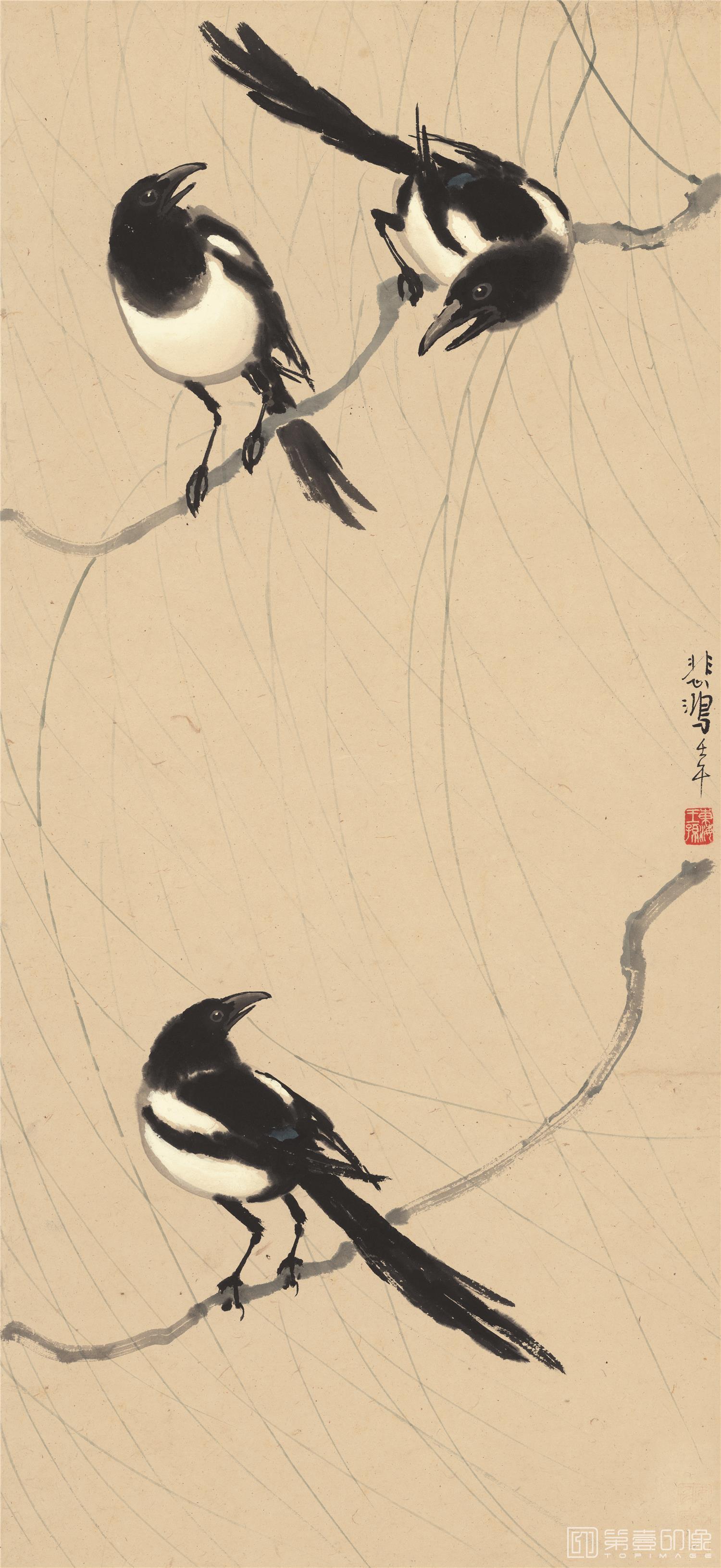 双喜图-41.2X90.5cm-徐悲鸿-国画作品-第壹印像