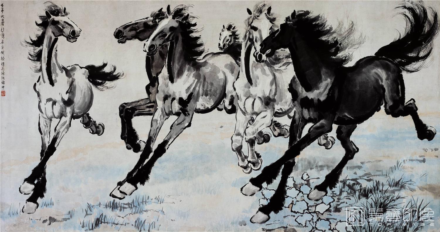 駿馬圖 悲鴻 徐悲鴻柳下群駿圖| Xu Beihong, Four Horses Under the Willow